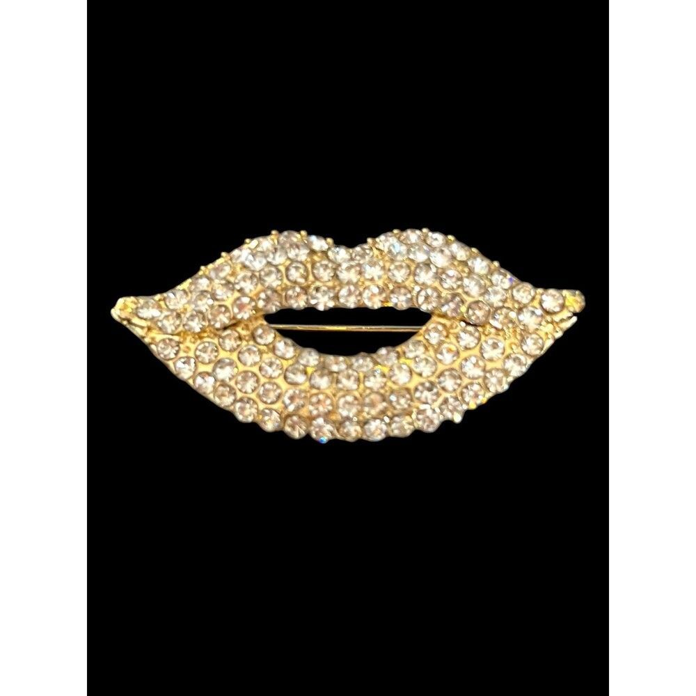 Glamorous White Lips Brooch Pin - Sparkling Rhinestone Design for Stylish …